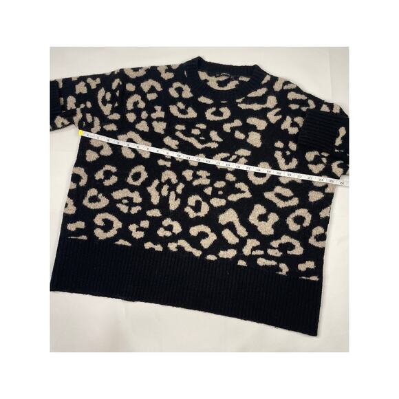 Zara Leopard Print Sweater Beige‎ & Black Oversized Boxy Fit Pullover Size Small - Picture 9 of 11